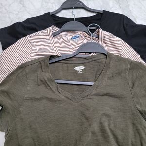 Bundle of x3 Dark Gray, Brown & White Stripes and Black 100% Cotton Shirt Size M